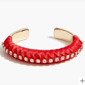 J. Crew Factory Red Ribbon Wrapped Gold Toned Cuff Bracelet Size S/M NWT